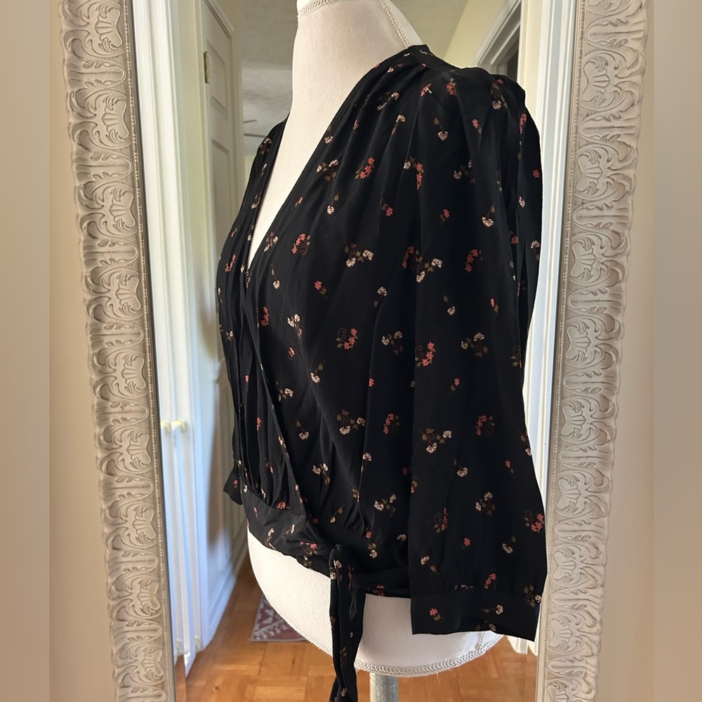 Madewell Black Floral Wrap Top - Picture 3 of 6